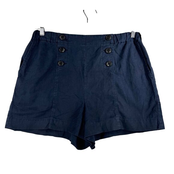 Madewell Hemp-Cotton‎ Pull-On Sailor Shorts navy 90s beachy sz L - Picture 1 of 6